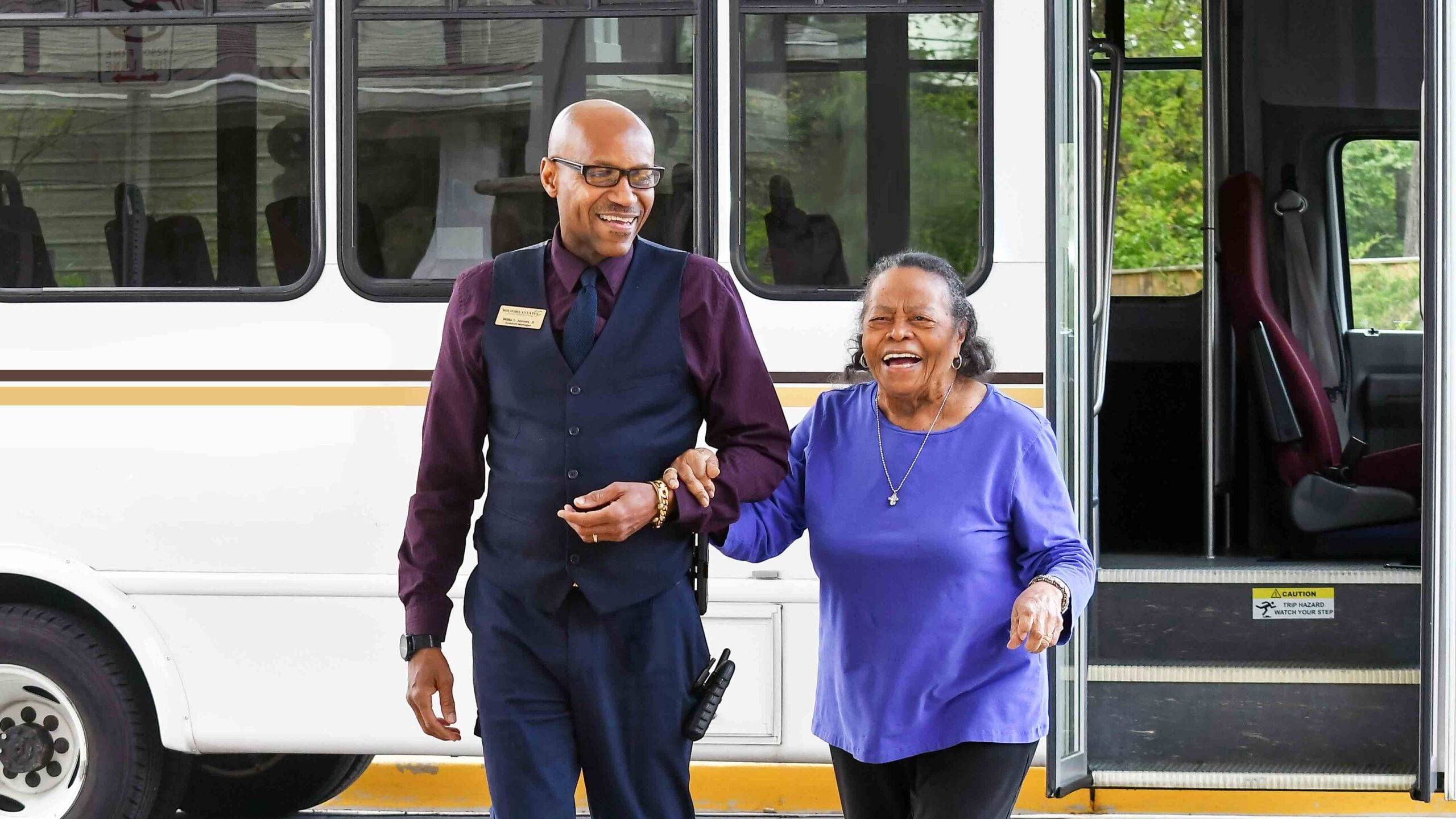 The The Lodge at Wake Forest community bus providing resident transportation