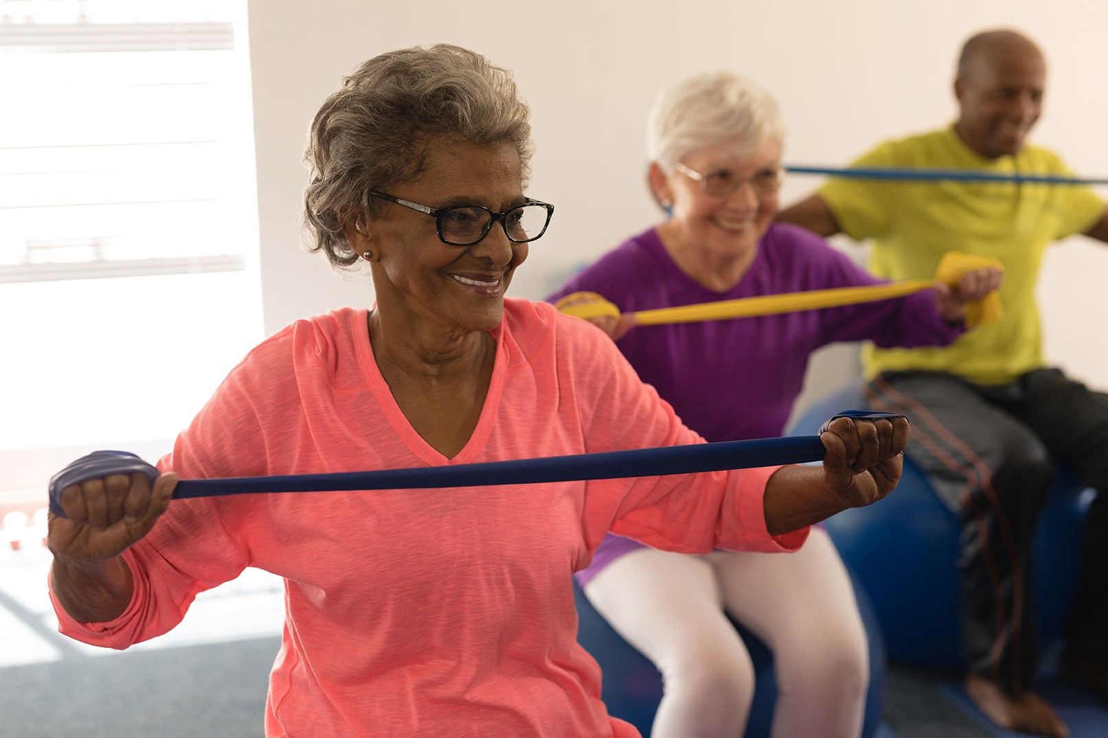 Residents taking part in an exercise class at The Lodge at Wake Forest